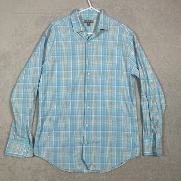 Peter Millar Mens Summer Comfort Plaid Shirt Long Sleeve Size Medium Light Blue - Picture 1 of 7